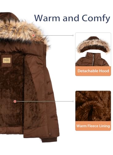 BodiLove Women's Fur Hooded Thickened Jacket with Fleece Lining - color: Light Brown W/ Silver Zipper, size: Medium
