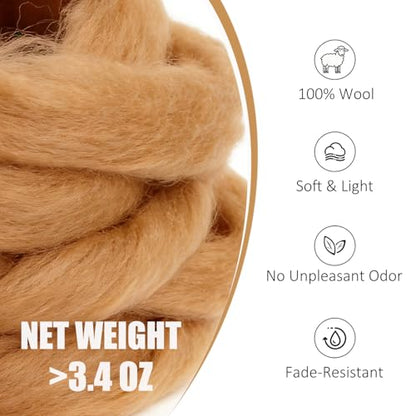 3.4oz Needle Felting Wool Dark Golden for DIY Needle Craft Enthusiasts - color: Dark Golden