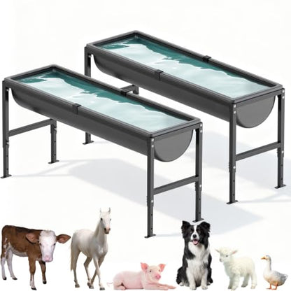 2PCS Animal Waterer 12 Gallon | Livestock Water Trough with Adjustable Stand, Easy to Assemble and Carry, Feeding Goat, Sheep, Horse, Dog in Farm - size: 2 PCS