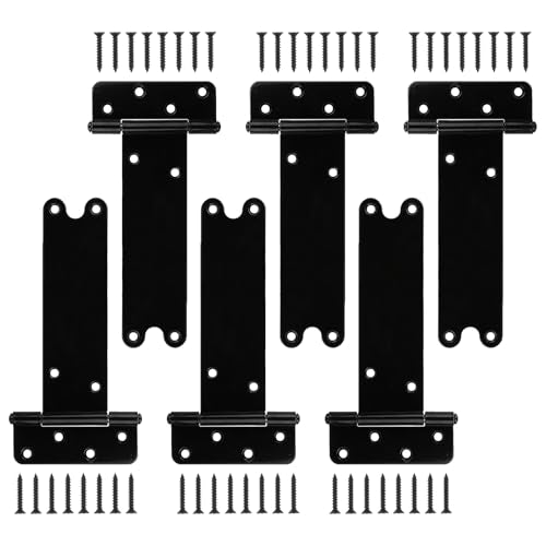 6 Pack 8” Heavy Duty Gate Hinges,300 Lbs Capacity Black Door Hinges | T Gate Hinges, Wrought Hardware for Wooden Fences, Barn Door, Screws Included (8 inches - 6 Pack) -Patent Pending - size: 8 inches - 6 Pack