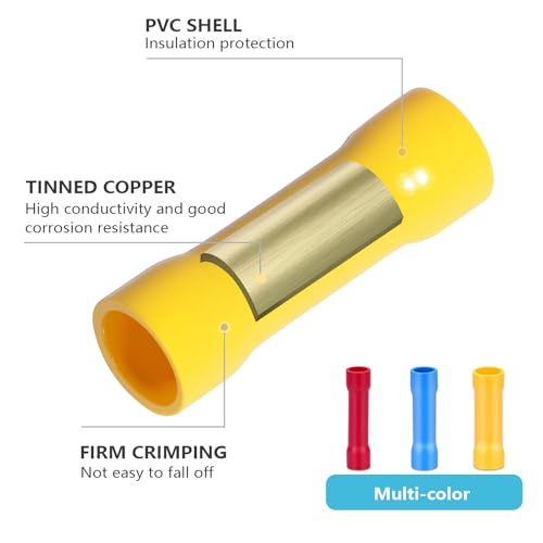 Butt Splice Connectors Kit 22-10 AWG Wire Crimp Connector Assortment Electrical Wires Insulated Terminal Straight Crimps Terminals for 22 20 18 16 14 12 10 Gauge Wiring (Pack of 200Pcs)
