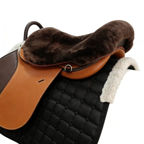 English-Style Sheepskin Saddle seat Cover, Genuine Sheepskin Saddle pad, Merino Sheepskin Saddle pad - color: Brown