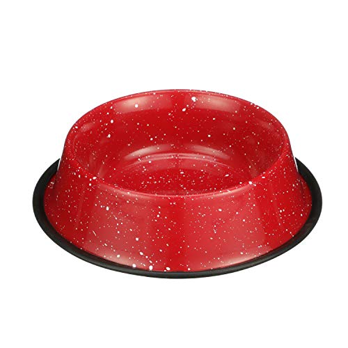 Neater Pet Brands - Outdoor Camping Style Pet Bowl - Enamel Ware Blue Black Granite Colors - Dog Cat No Tip Skid Bowls (64 oz, Red) - color: Red, size: 64 oz