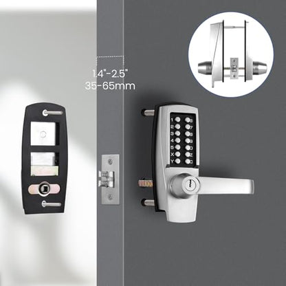 Keyless Door Lock with Handle, Battery-Free Mechanical Keypad Lock - color: Stainless steel color