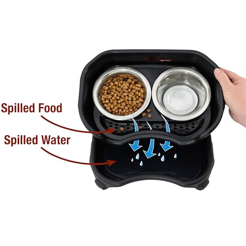 Neater Feeder Express Mess Proof Dog Bowls Elevated for Small Breed – Made in USA – No Spill Raised Slow Feeder Elevated Dog Bowl Stand, Stainless Steel Food and Water Bowl Set, Black - color: Midnight Black, size: Small w/ Metal Slow Feed Bowl