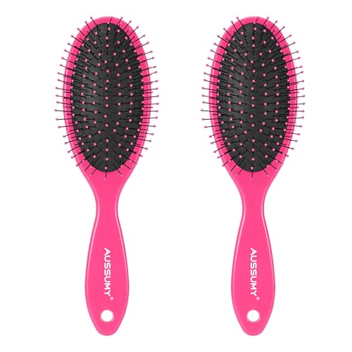 Air Cushion Detangling Hair Brush - 2 Pack Detangler Hairbrush with Ultra Soft Bristles for Effortless Tangle Removal - For Wet Dry Damaged Curly Hair for Women Men Boys Girls Kids - Pink - color: Red+Red