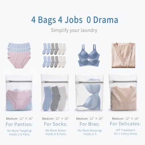 Muchfun 4Pcs Durable Fine Mesh Laundry Bags for Delicates 12 x 16 Inches | (4 Medium) - size: 4 Medium