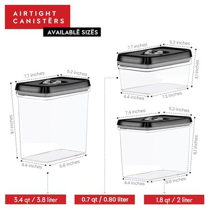 DWËLLZA KITCHEN Large Airtight Food Storage Containers - Clear Plastic Bulk Food Pantry & Kitchen Storage Containers for Flour, Sugar and Baking Supplies 4 Pcs. BPA-Free, Keeps Fresh & Dry (Black) - color: 07 - 3.8 liters & 0.77 liter (Set of 4)