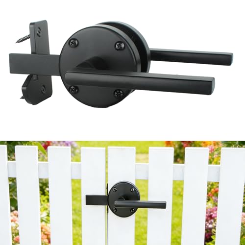 Double Sided Self-Locking Gate Latch-Heavy Duty Adjustable Stainless Steel Black, 2-in-1Door Handle&Two-Way Lock,WoodenFences,Pools,Gardens,Backyards,Barns(Applicable to The Left Side Door 1pack)