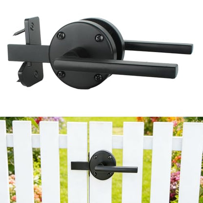 Double Sided Self-Locking Gate Latch-Heavy Duty Adjustable Stainless Steel Black, 2-in-1Door Handle&Two-Way Lock,WoodenFences,Pools,Gardens,Backyards,Barns(Applicable to The Left Side Door 1pack)