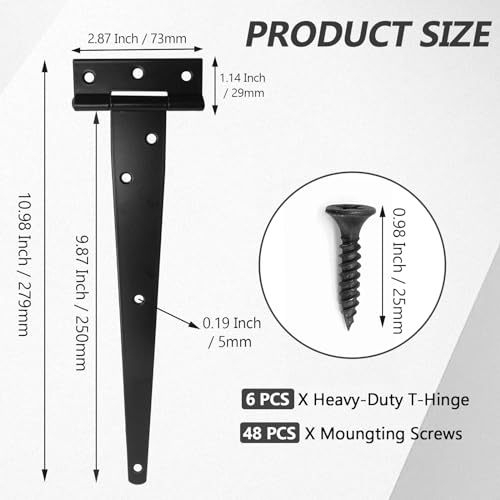 Murtenze Heavy Duty T-Strap Hinge, Black, 10 Inch, 6 pcs - color: Black, size: 10 Inch - 6Pack