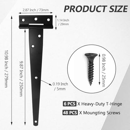 Murtenze Heavy Duty T-Strap Hinge, Black, 10 Inch, 6 pcs - color: Black, size: 10 Inch - 6Pack