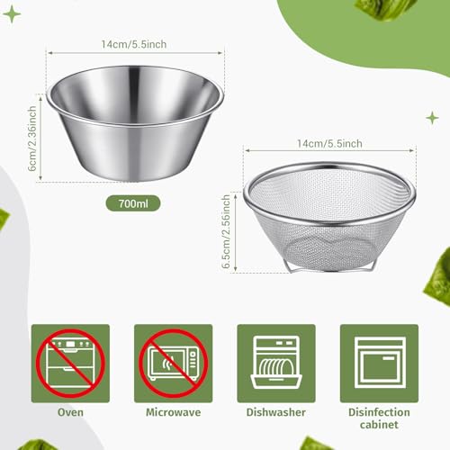 Baderke Mini Colander Strainer, 5.51 x 2.36 Inches, Round, 2 - color: Silver, size: 5.51 x 2.36 Inches