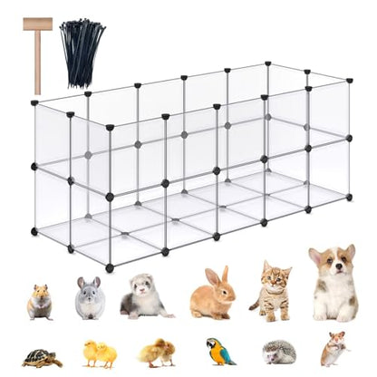 DINMO 38 Panels Bunny Playpen with Floor, Plastic, 61.2"L x 24.8"W x 24.8"H - style: Plastic-38 panels