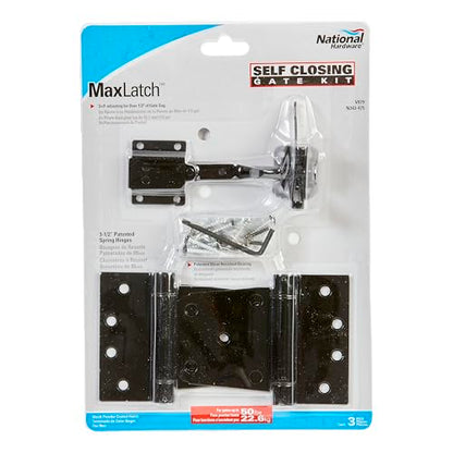 National Hardware Self-Closing Gate Kit, Hinges and Latch, Steel, Black - size: 0