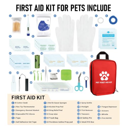 Dog First Aid Kit, Pet Travel Essentials, Emergency Supplies for Cats, Dogs
