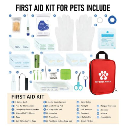 Dog First Aid Kit, Pet Travel Essentials, Emergency Supplies for Cats, Dogs