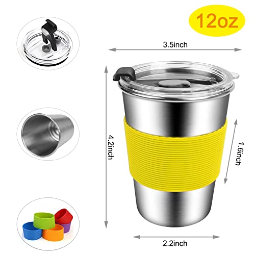 ShineMe Kids Cups with Lid, 12oz Stainless Steel Drinking Cups with Sleeves and Spill Proof Lid, Unbreakable Toddler Sippy Cups Apply to Indoor and Outdoor(6 Pack) - color: red,yellow,blue,green,orange,purple