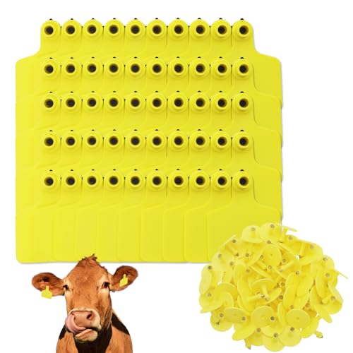 100 Pcs Blank Cattle Ear Tags Large TPU Livestock Identification Tags for Cattle Cow Sheep Goat Pig Hog Calf Horse Farm Management Animal Identification Durable Weather Resistant (Yellow) - color: Yellow