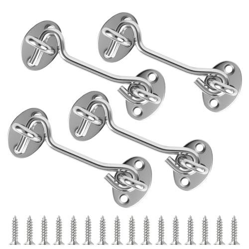 4" Silver Stainless Steel Gate Latch, Barn Door Lock with Screws, Privacy Hook for Inside Door, Fence, Window, 4 PCS - color: Sliver, size: 4"-4PCS