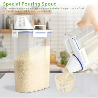 Viretec Rice Storage Container, 3 to 5Lbs Dry Food Airtight Container, Pet Dog Cat Food Canister, BPA Free Clear Plastic Kitchen and Pantry Organization Bin for Oatmeal, Grain, Cereal, Pasta, Flour - color: 3L/White