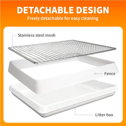 BESNEW 3 in 1 Rabbit Hay Feeder with Litter Box,Upgraded Metal Hay Rack & Litter Tray & Water Bowl,Quick Cleaning,Easy to Install,Bunny Supplies for Rabbit Guinea Pig Chinchilla Small Animals - color: White, size: 10in set