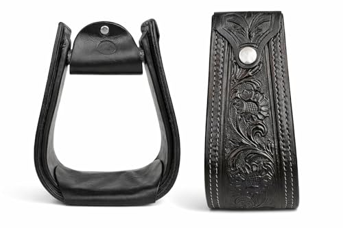 Horse Saddle Stirrups Western Tack Floral Hand Tooled Leather Covered 51173BR