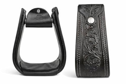 Horse Saddle Stirrups Western Tack Floral Hand Tooled Leather Covered 51173BR