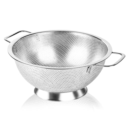 304 Stainless Steel Colander, Micro-Perforated 5-Quart Strainer with Base, Dishwasher Safe. Great for Pasta, Noodles, Vegetables & Fruits - size: 5QT