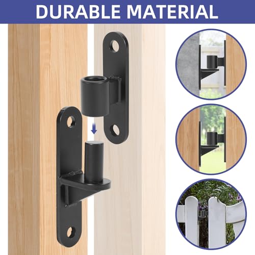 Gate Hinge 4 Set Wall Mount Gate Hinges 5/8'' Pin for Farm Gates Heavy Duty Carbon Steel Fence Gate Hinges with Screws, Black - color: Black-4 Set