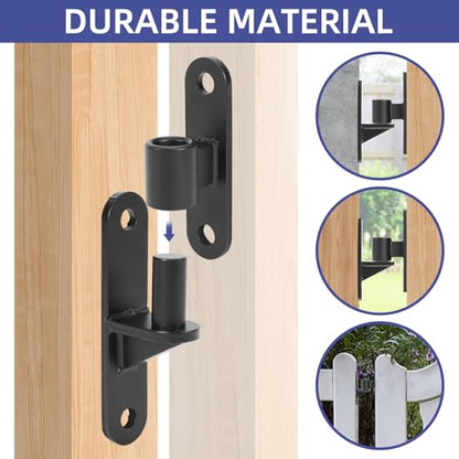 Gate Hinge 4 Set Wall Mount Gate Hinges 5/8'' Pin for Farm Gates Heavy Duty Carbon Steel Fence Gate Hinges with Screws, Black - color: Black-4 Set
