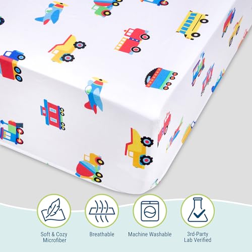 Wildkin Twin Sheet Set – Soft Microfiber, Fitted & Top Sheet, Pillowcase - Trains, Planes, and Trucks - color: Trains, Planes, and Trucks