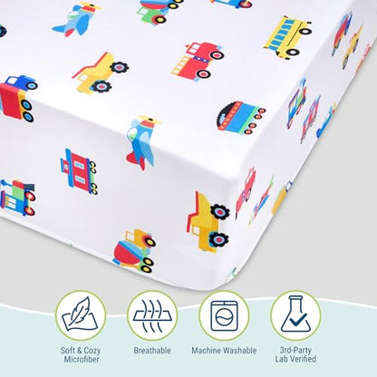 Wildkin Twin Sheet Set – Soft Microfiber, Fitted & Top Sheet, Pillowcase - Trains, Planes, and Trucks - color: Trains, Planes, and Trucks