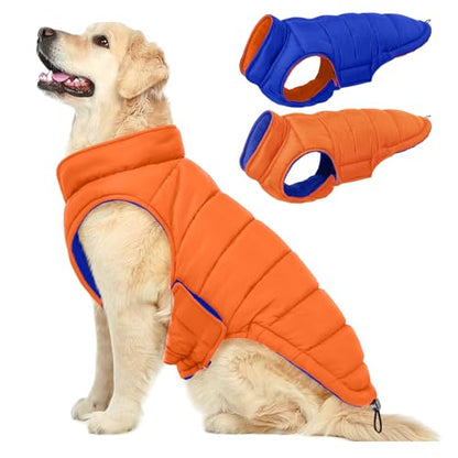 QBLEEV Reversible Dog Jacket, Windproof Dog Coat, Lightweight Puffer Vest - color: Orange-Navy, size: XX-Large