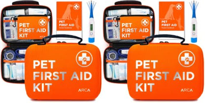 ARCA PET Cat & Dog First Aid Kit for Car - Pet Emergency Kit for Home Office Travel – Dog Camping Essentials with Digital Thermometer, Muzzle & Mini First Aid Pouch (Pack of 2) - size: CoreCare Kit (Pack of 2)