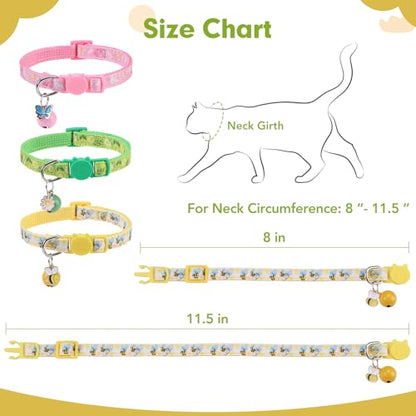 BINGPET Cat Collar Breakaway with Bell, Cute Kitten Collar,Flower and Bee - color: Flower Garden-3pcs