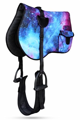Horse Neoprene Padded Anti-Slip Bareback Saddle Pad Blue Plaid 39TS04 - color: Galaxy, size: 24" L x 35" W