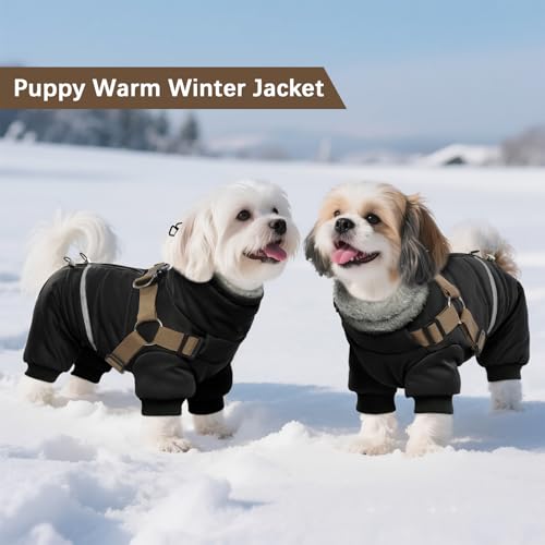 BRKURLEG Black Dog Coat with Harness, Dog Winter Jacket, Dogs Onesie Body Warm Jackets, Small Dogs Winter Coats Reflective Windproof Warm Cold Weather Coats, Pet Waterproof Jacket Hiking S - color: Black, size: Small