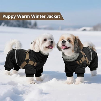 BRKURLEG Black Dog Coat with Harness, Dog Winter Jacket, Dogs Onesie Body Warm Jackets, Small Dogs Winter Coats Reflective Windproof Warm Cold Weather Coats, Pet Waterproof Jacket Hiking S - color: Black, size: Small