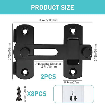 2pcs 180° Degree Flip Sliding Barn Door Locks and Latches, Sliding Barn Door Locks, Black Gate Latch Bolt Buckle Lock for Barn Door, Pet Door, Bathroom, Garage, Window, Sliding Door Lock - size: 4INCH-2PCS
