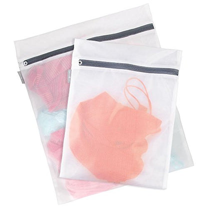 iDesign Mesh Laundry Bags with Built in Zipper for Cleaning Delicates– Set of 2, 1 Medium and 1 Large Bag, White - size: Medium and Large, style: Pack of 2
