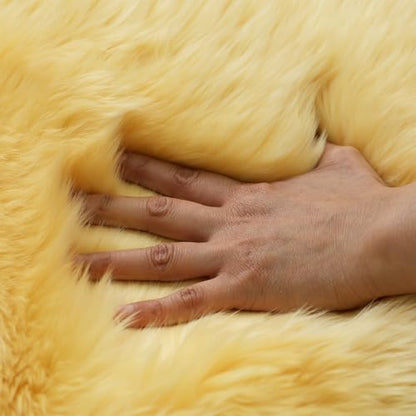 Luxury Beauty Genuine Sheepskin Rug Natural Wool Fluffy Rug|2*3 FT | Yellow Sheepskin Area Rug Warm In Winter,Cool In Summer For Living Room Bedroom Study Meeting Room Premium Fur Rug - color: Yellow, size: 2' x 3' (sheepskin)