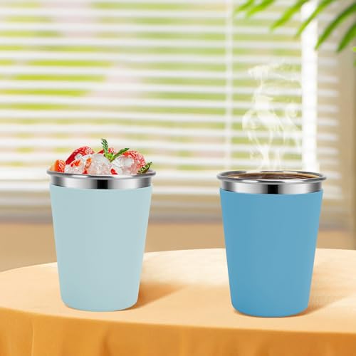 Stainless Steel Kids Cups with Lids, 12oz Spill Proof Cups, 2 Pack - color: Blue, Green