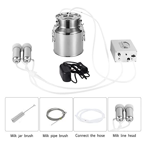 14L Cow Electric Milking Machine, Automatic Rechargeable Battery Powered Pulsation Vacuum Pump with 2 Teat Cups Stainless Steel Bucket for Cows(Battery Model) - color: Cow, size: 14LBattery