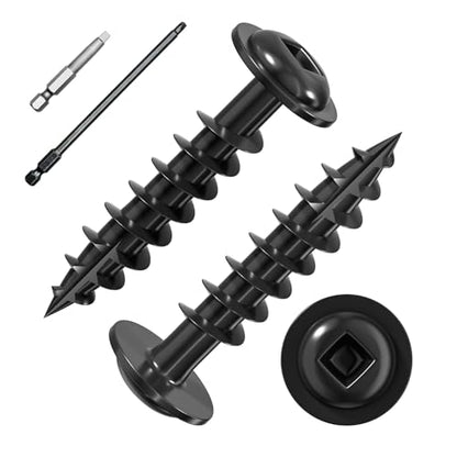 Wensilon (Black) Pocket Hole Screws # 8 * 1" 156pcs 1lbs Square Hole Wood Screws and Round Head Square Hole self Tapping Screws are Suitable for Wooden use.150MM,60MM Drive bit Included. - color: Black, size: 8*1"