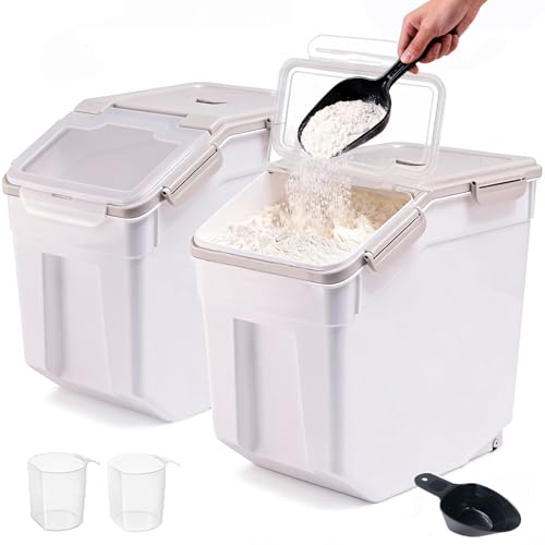 RUIAN 2Pcs Large Flour Storage Container 50Lb Rice Storage Containers,Grey - color: Gray 2Pack 50Lb