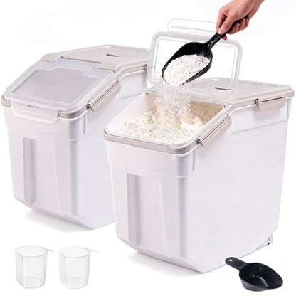 RUIAN 2Pcs Large Flour Storage Container 50Lb Rice Storage Containers,Grey - color: Gray 2Pack 50Lb