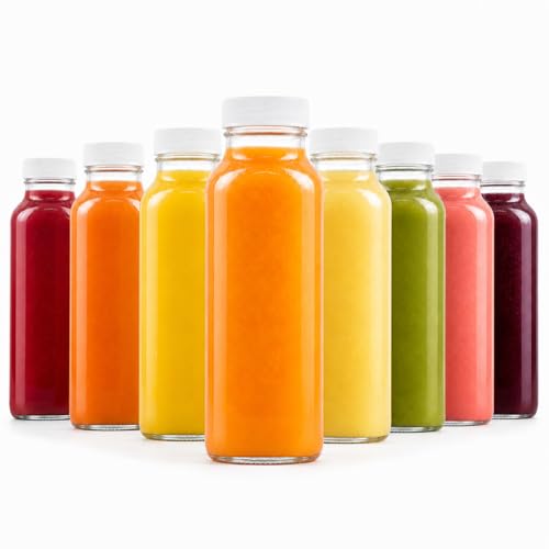 kitchentoolz 8oz Square Glass Juice Shot Bottle with Lid – 8 Pack 8 oz Milk Glass Bottles with Lids for Lunch Box, Airtight Reusable Drinking Jars for Smoothies, Yogurt, Kefir, Juice & Water - color: 8oz, style: 8 Pack