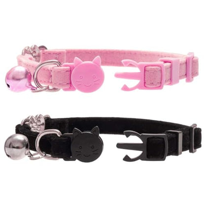 BINGPET Cat Collar Breakaway with Bell, Bling Kitten Collar,Pink&Black - color: Heart (Pink + Black)-2pcs