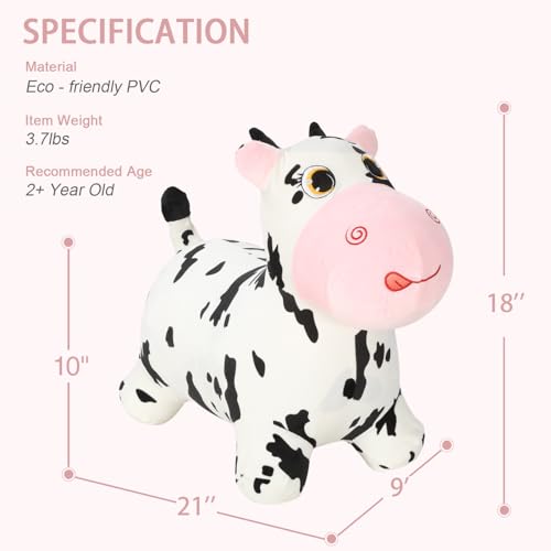 INPANY Bouncy Cow, Plush Cow Hoppers Toys for 2-4 Kid, Indoor & Outdoor Fun - color: Black and White
